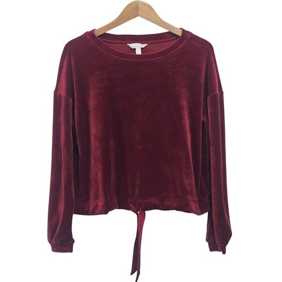 Lauren Conrad Red Velvet / Velour Crop Sweatshirt Size S Fairy Grunge - Picture 1 of 7